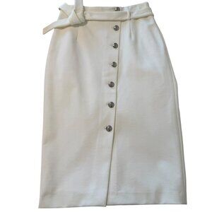 White House Black Market White Button-Front Pencil Skirt with Tie Belt | Size 6